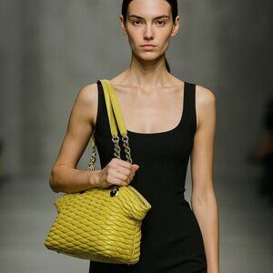 Paolo Masi Italy Woven Leather Tote Bag Yellow Genuine Leather Handbag Italy